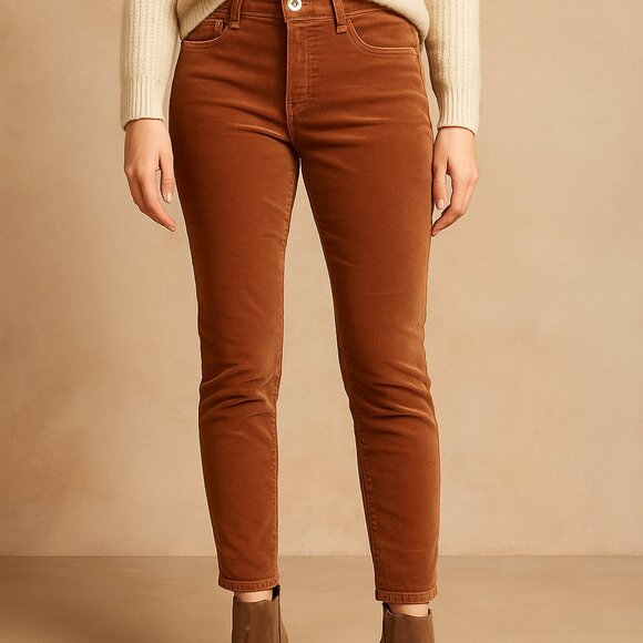 Pilcro Anthropologie High Rise Skinny Corduroy Pants Rust Brown Size 29 Stretch - Picture 1 of 6